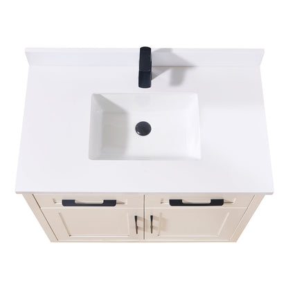 37"  Composite Stone Vanity Top in Snow White with White Sink