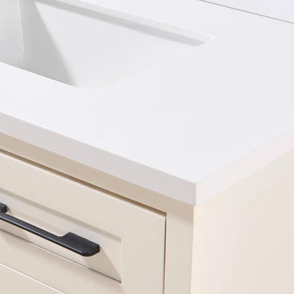 37"  Composite Stone Vanity Top in Snow White with White Sink