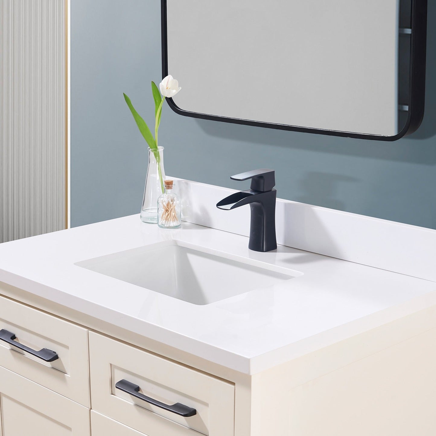 37"  Composite Stone Vanity Top in Snow White with White Sink
