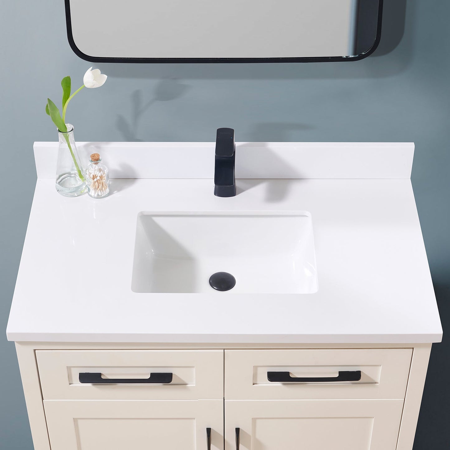 37"  Composite Stone Vanity Top in Snow White with White Sink