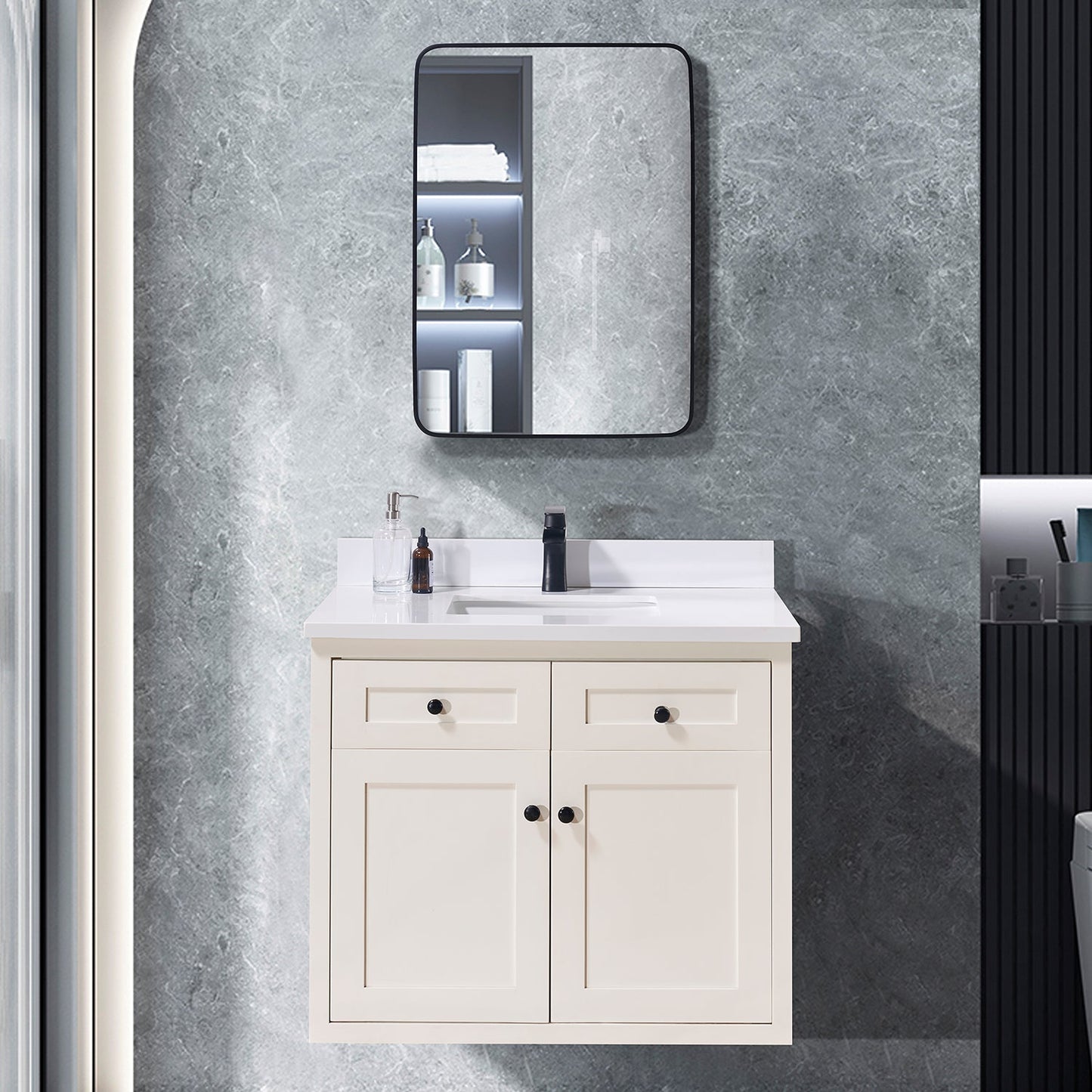 37"  Composite Stone Vanity Top in Snow White with White Sink