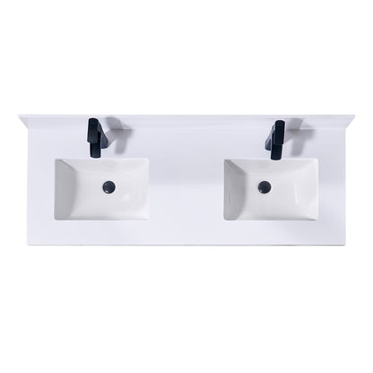 61"  Composite Stone Vanity Top in Snow White with Double White Sink