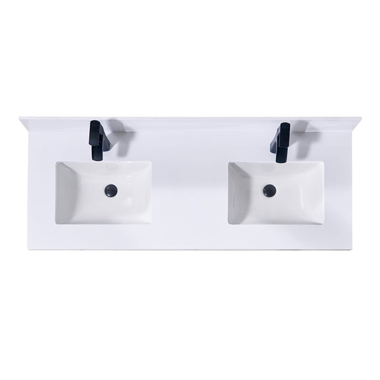 61"  Composite Stone Vanity Top in Snow White with Double White Sink