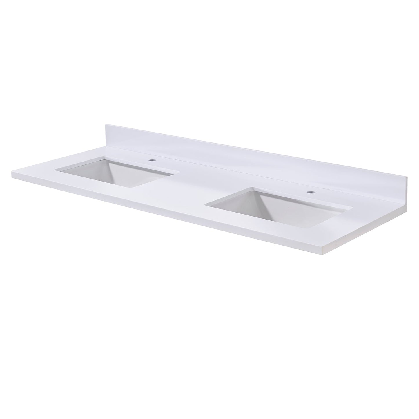 61"  Composite Stone Vanity Top in Snow White with Double White Sink
