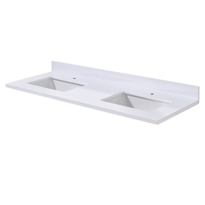 61"  Composite Stone Vanity Top in Snow White with Double White Sink