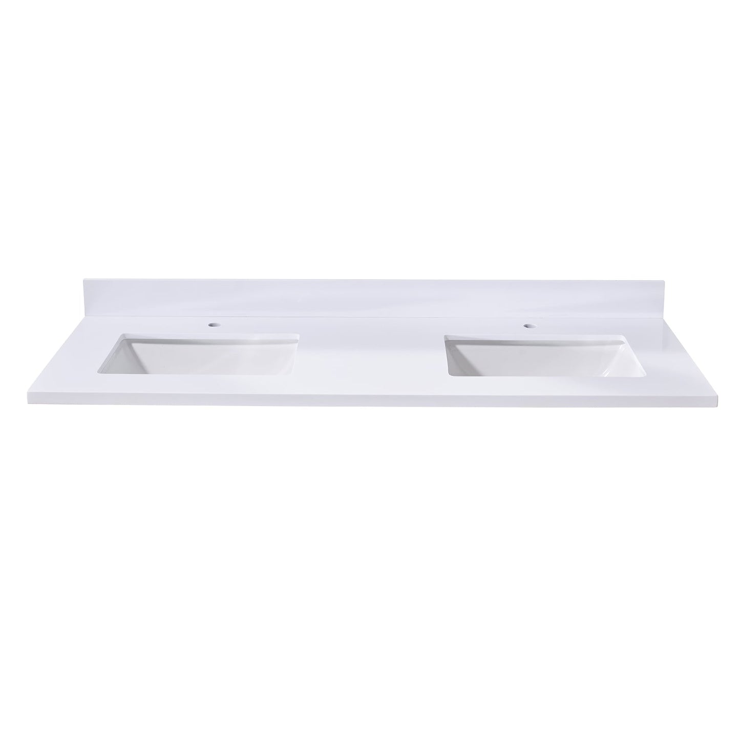 61"  Composite Stone Vanity Top in Snow White with Double White Sink