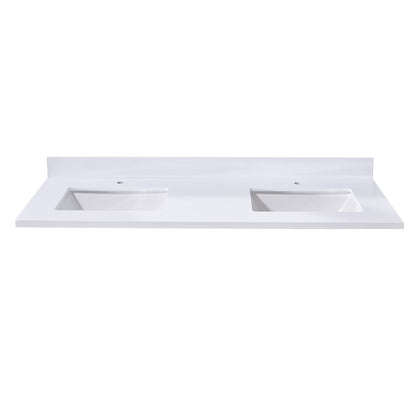 61"  Composite Stone Vanity Top in Snow White with Double White Sink