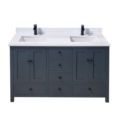 61"  Composite Stone Vanity Top in Snow White with Double White Sink