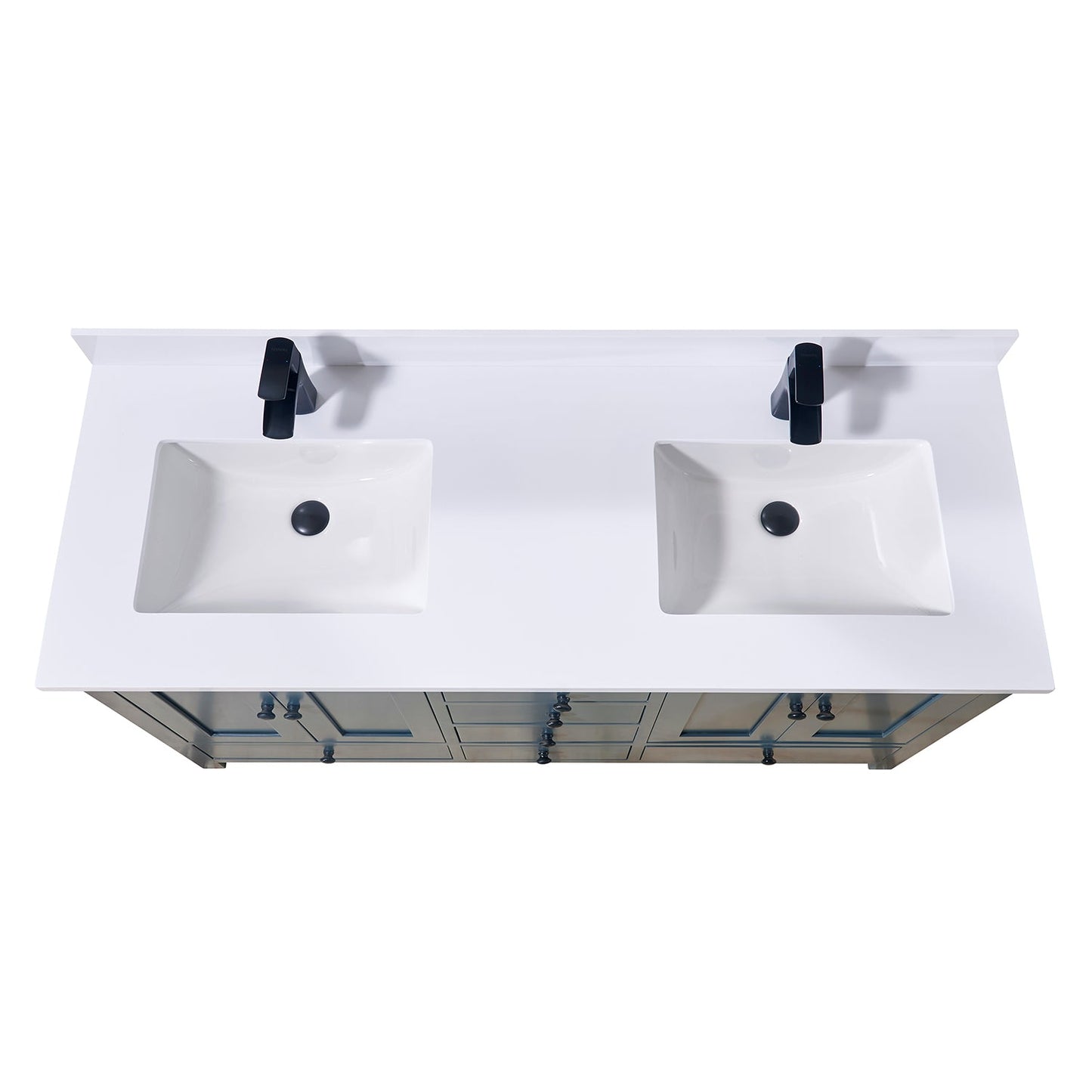 61"  Composite Stone Vanity Top in Snow White with Double White Sink