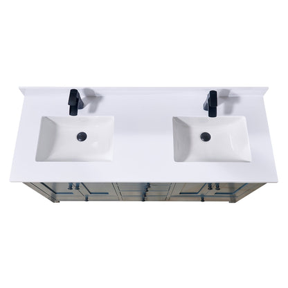 61"  Composite Stone Vanity Top in Snow White with Double White Sink