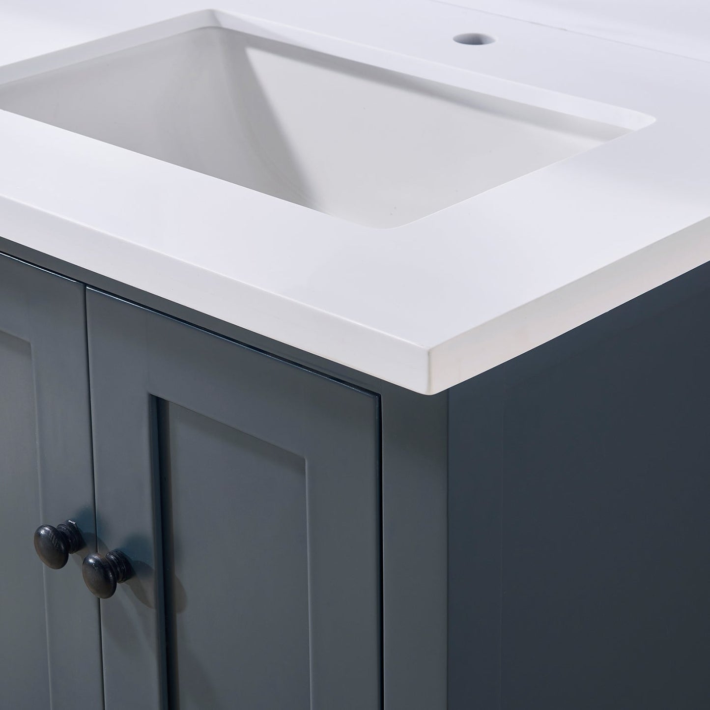 61"  Composite Stone Vanity Top in Snow White with Double White Sink
