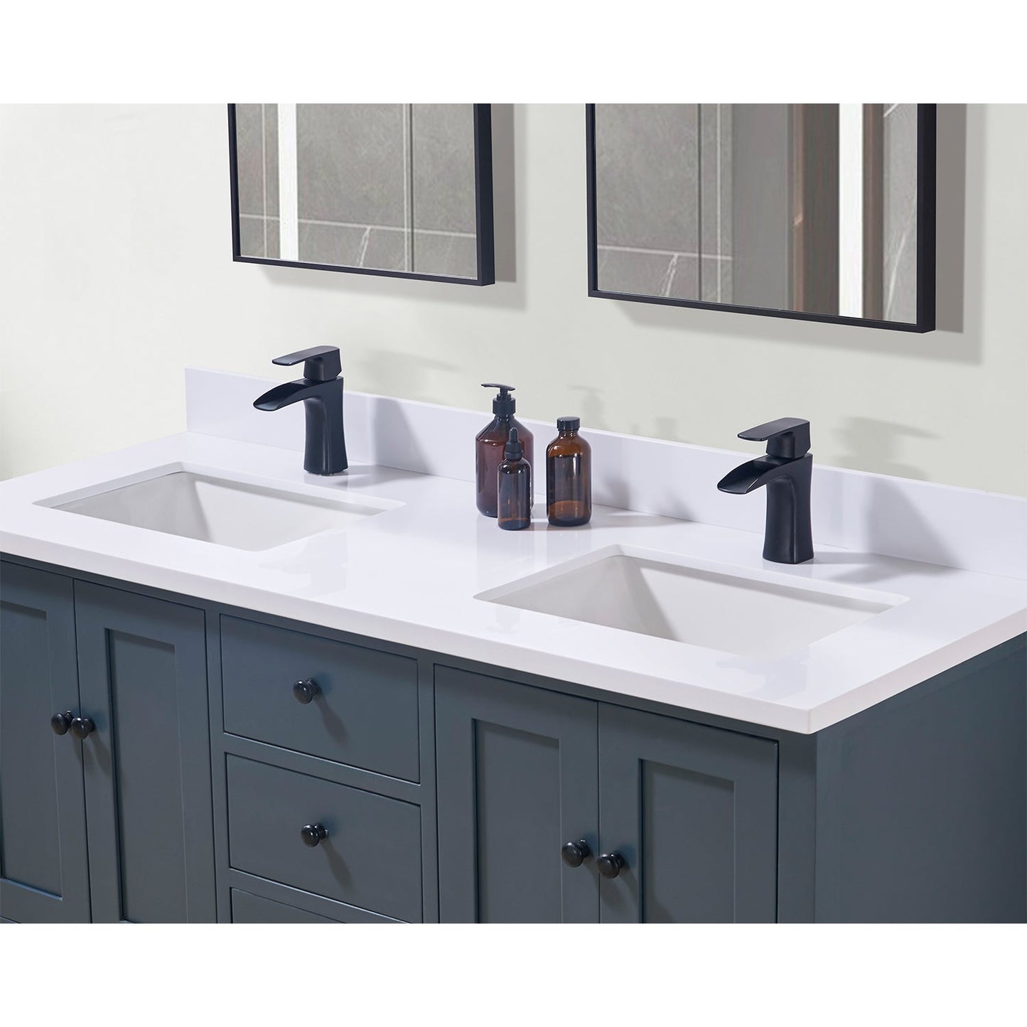 61"  Composite Stone Vanity Top in Snow White with Double White Sink
