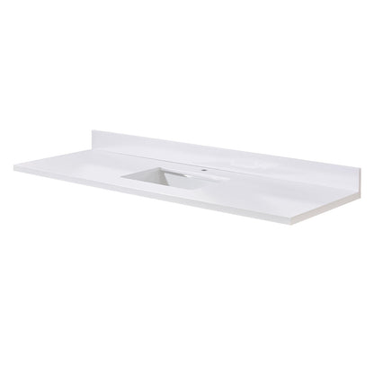 61"  Composite Stone Vanity Top in Snow White with Single White Sink