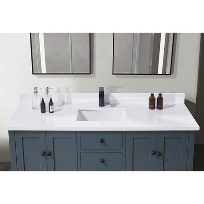 61"  Composite Stone Vanity Top in Snow White with Single White Sink
