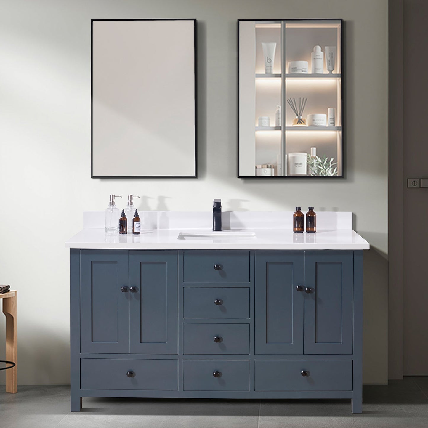 61"  Composite Stone Vanity Top in Snow White with Single White Sink