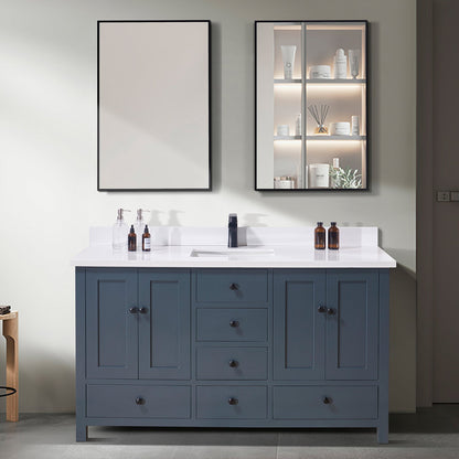61"  Composite Stone Vanity Top in Snow White with Single White Sink