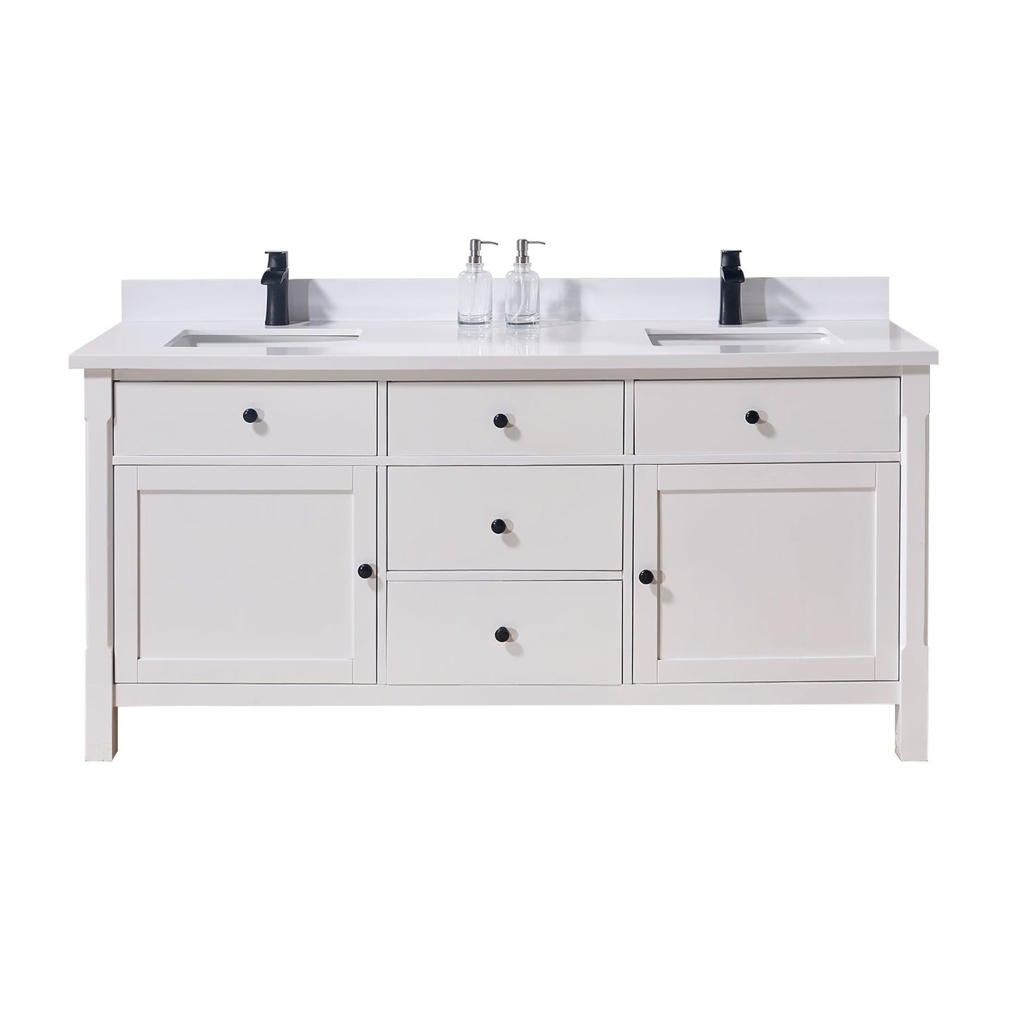 73"  Composite Stone Vanity Top in Snow White with White Sink