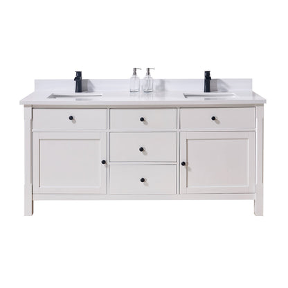 73"  Composite Stone Vanity Top in Snow White with White Sink
