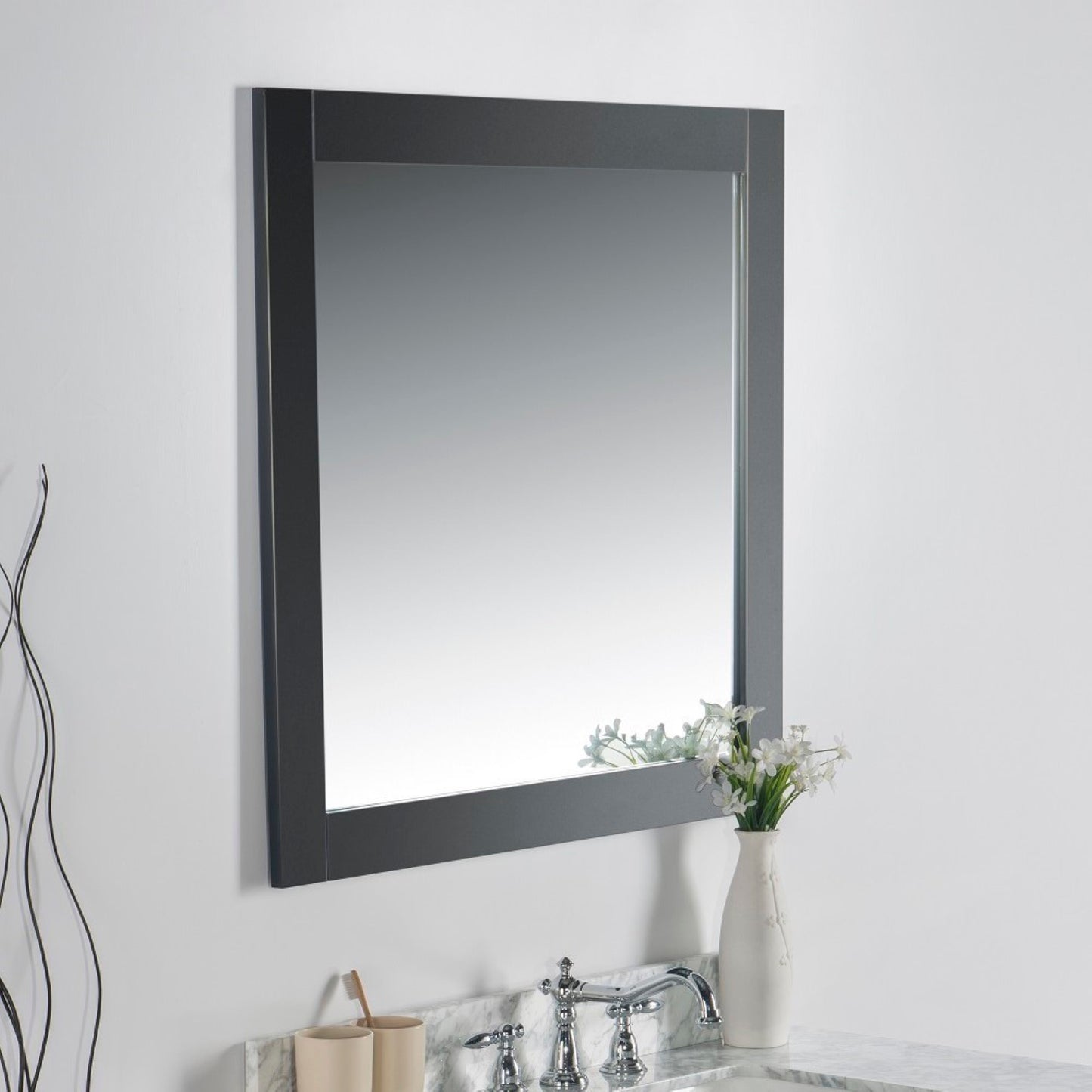 34" Solid wood frame mirror Dark Gray