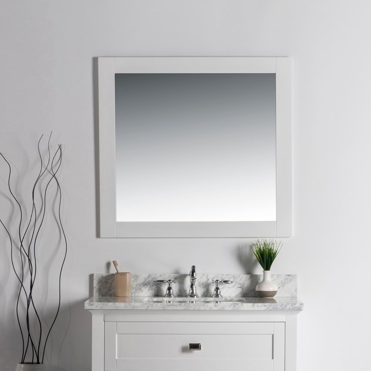 34" Solid wood frame mirror White