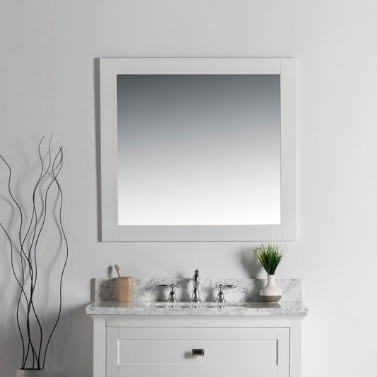34" Solid wood frame mirror White