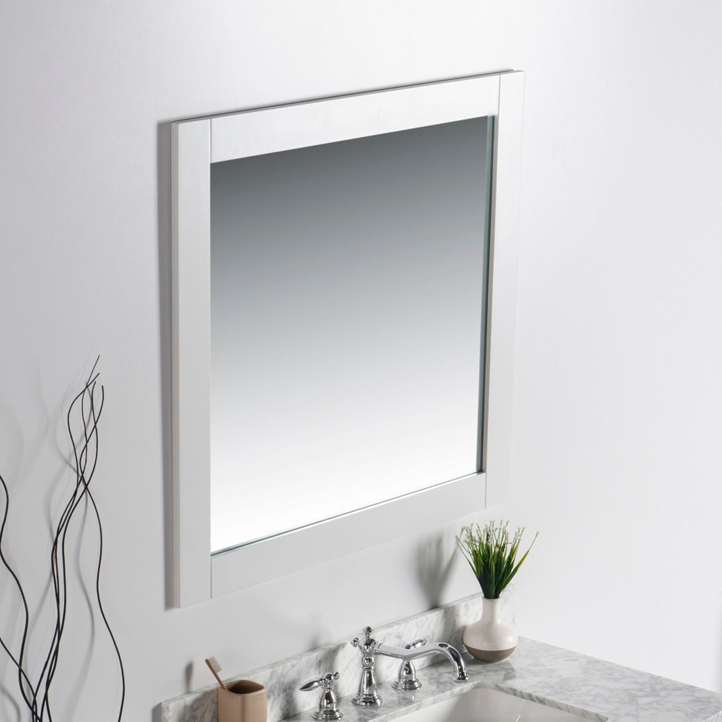 34" Solid wood frame mirror White