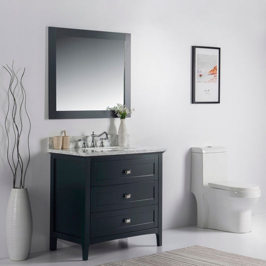 36" Single vanity dark gray white marble top