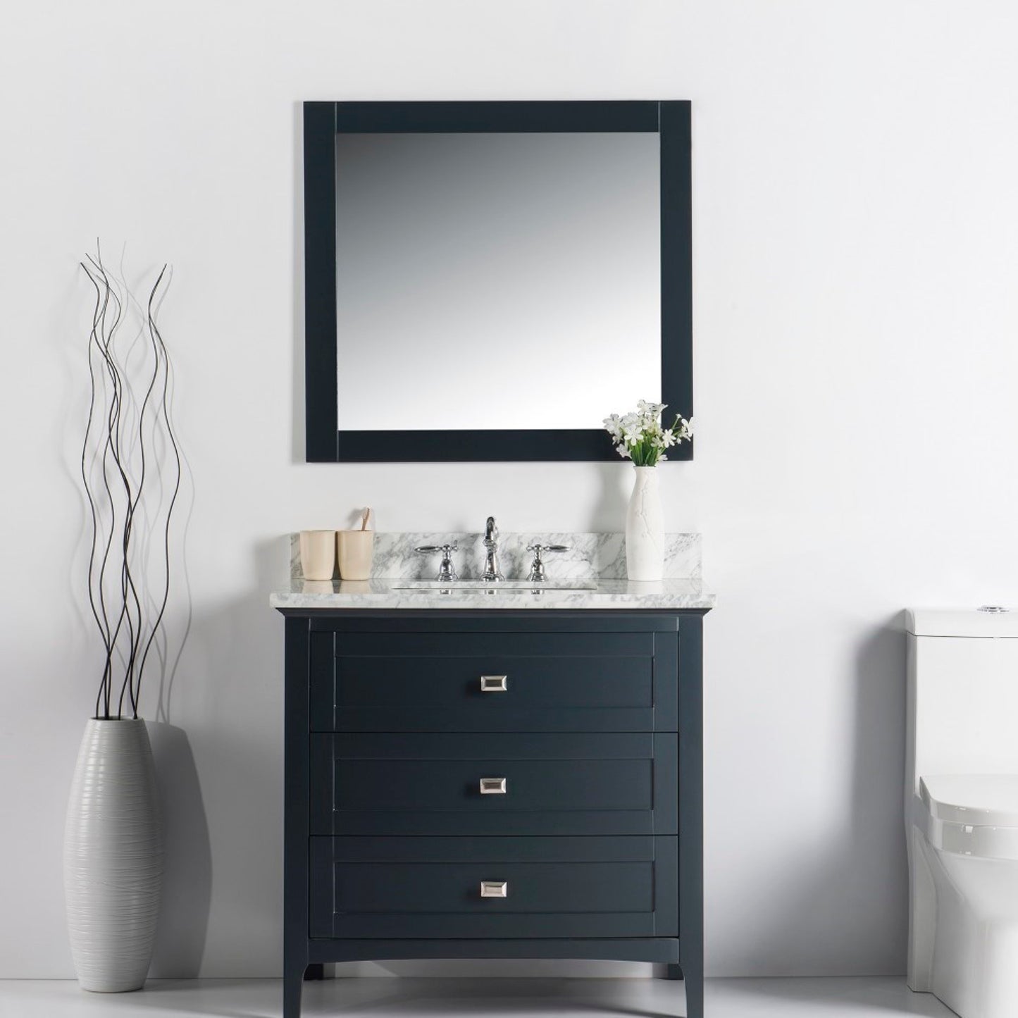 36" Single vanity dark gray white marble top