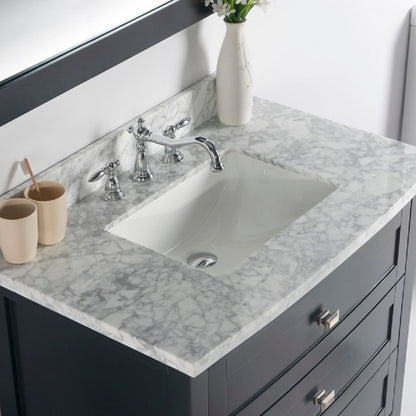 36" Single vanity dark gray white marble top
