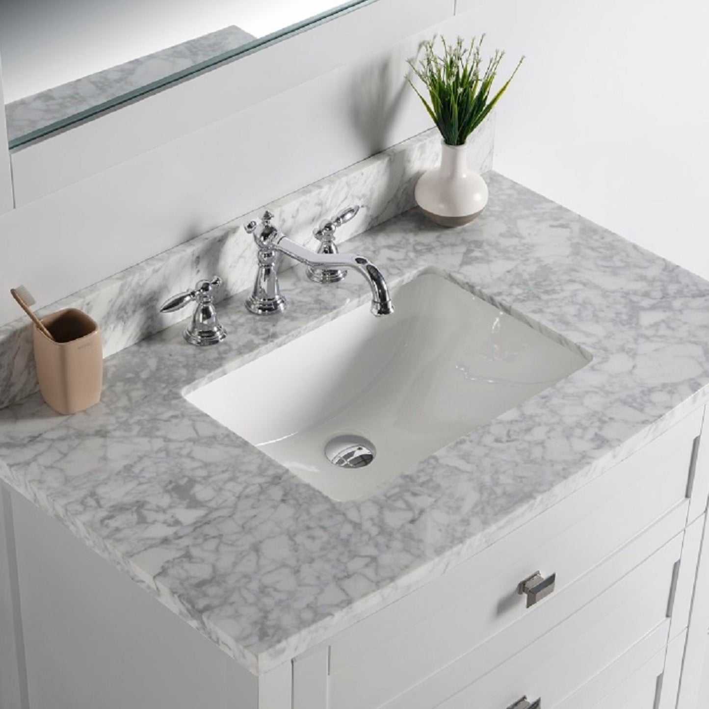 36" Single vanity white white marble top