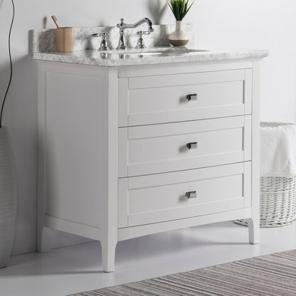 36" Single vanity white white marble top