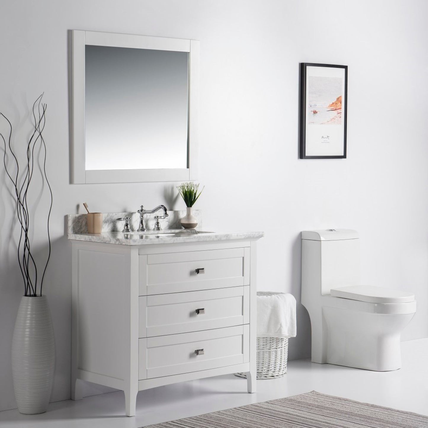 36" Single vanity white white marble top