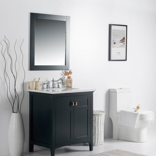 31" Single vanity dark gray white marble top