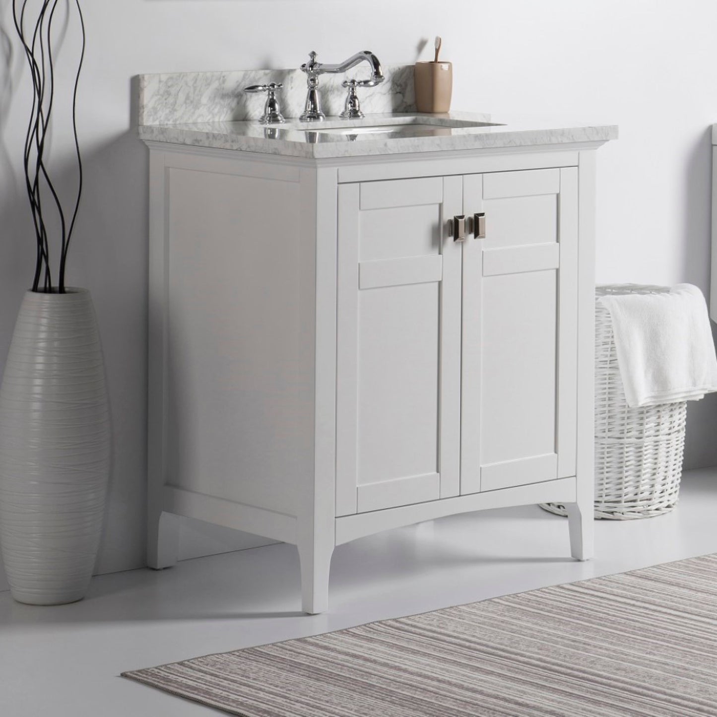 31" Single vanity white white marble top