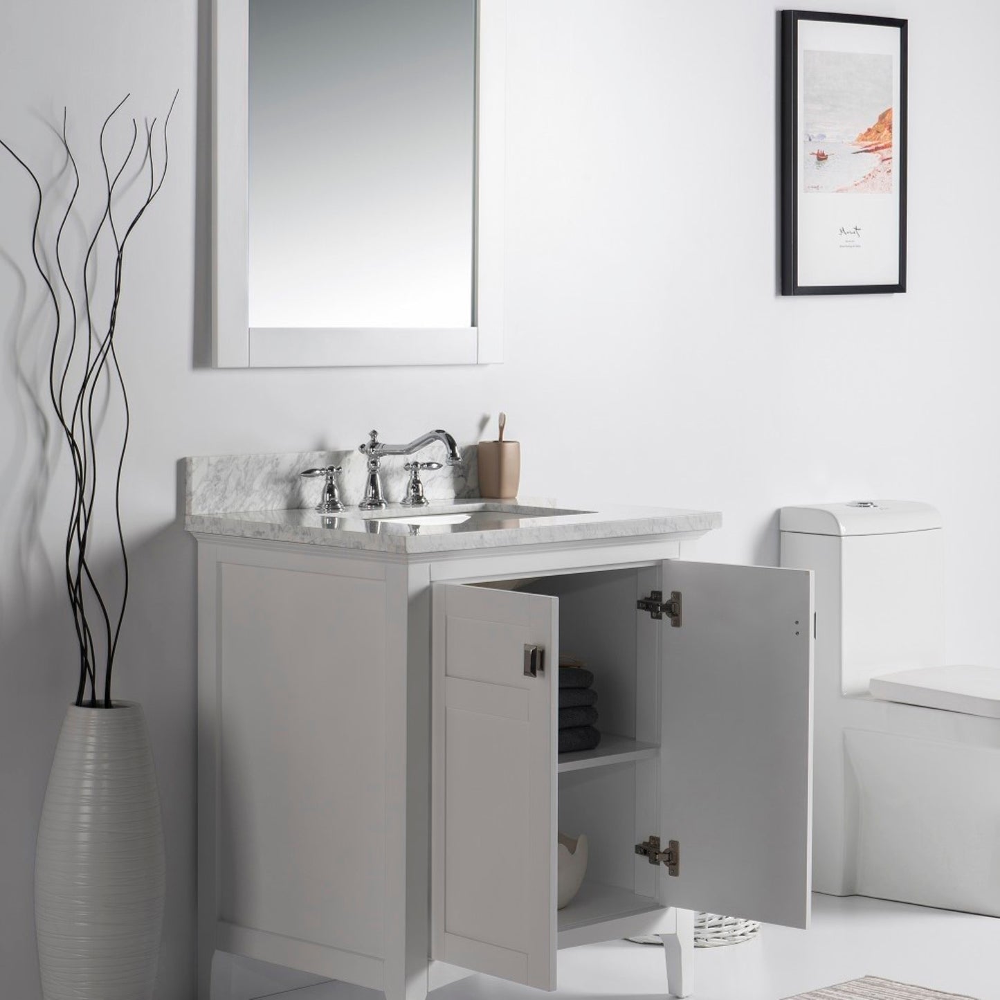 31" Single vanity white white marble top