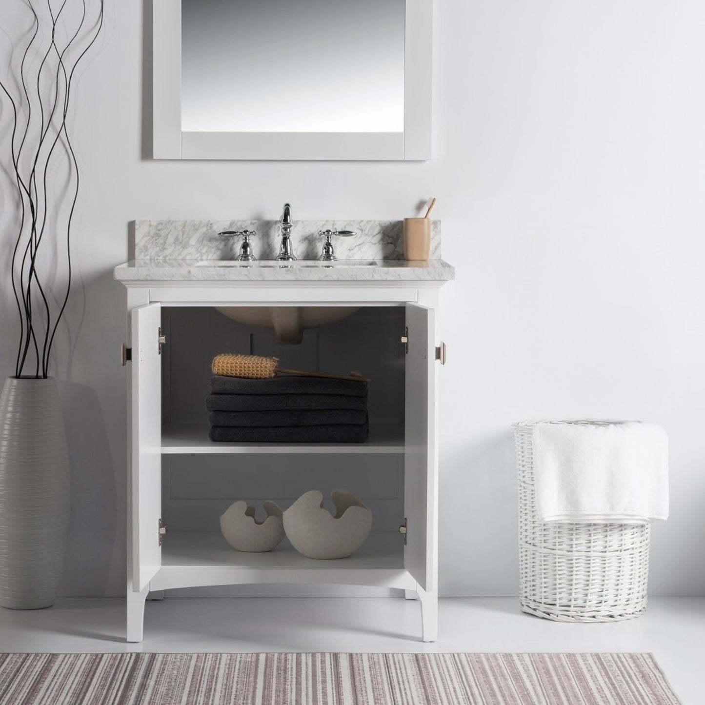 31" Single vanity white white marble top