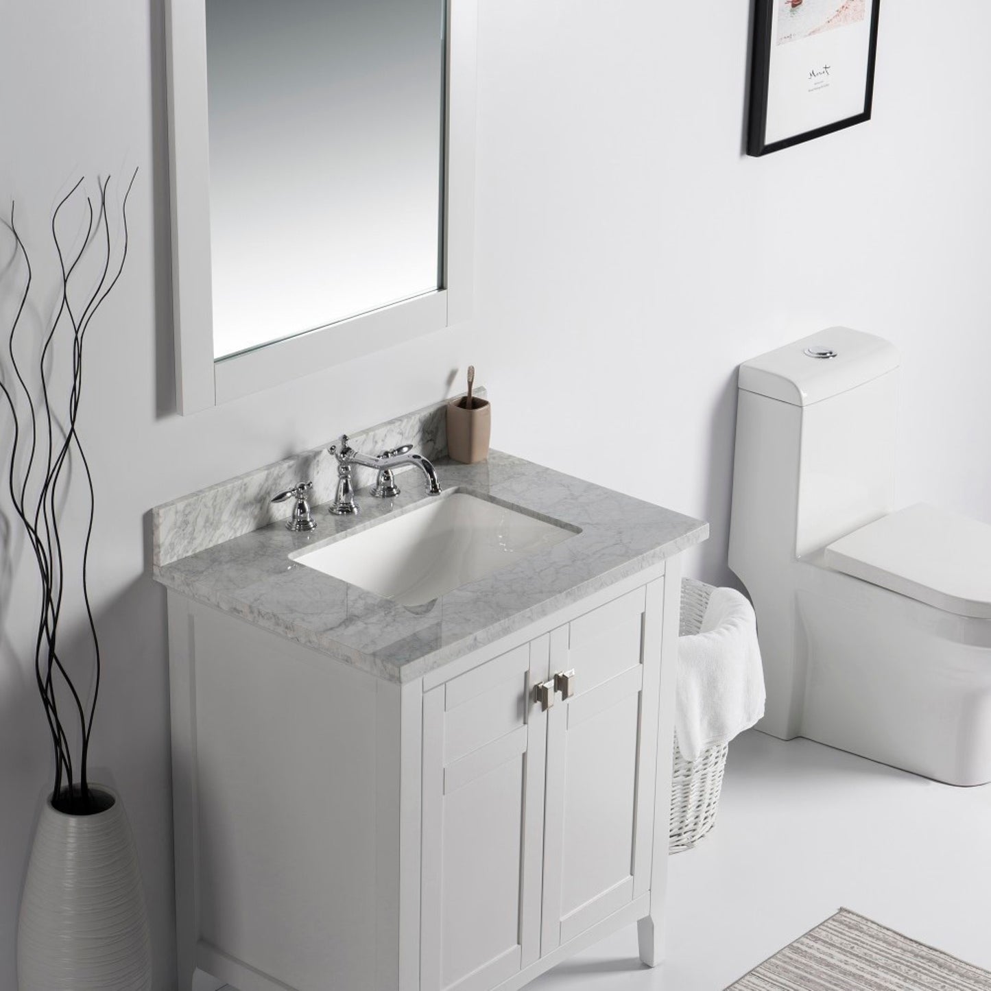 31" Single vanity white white marble top