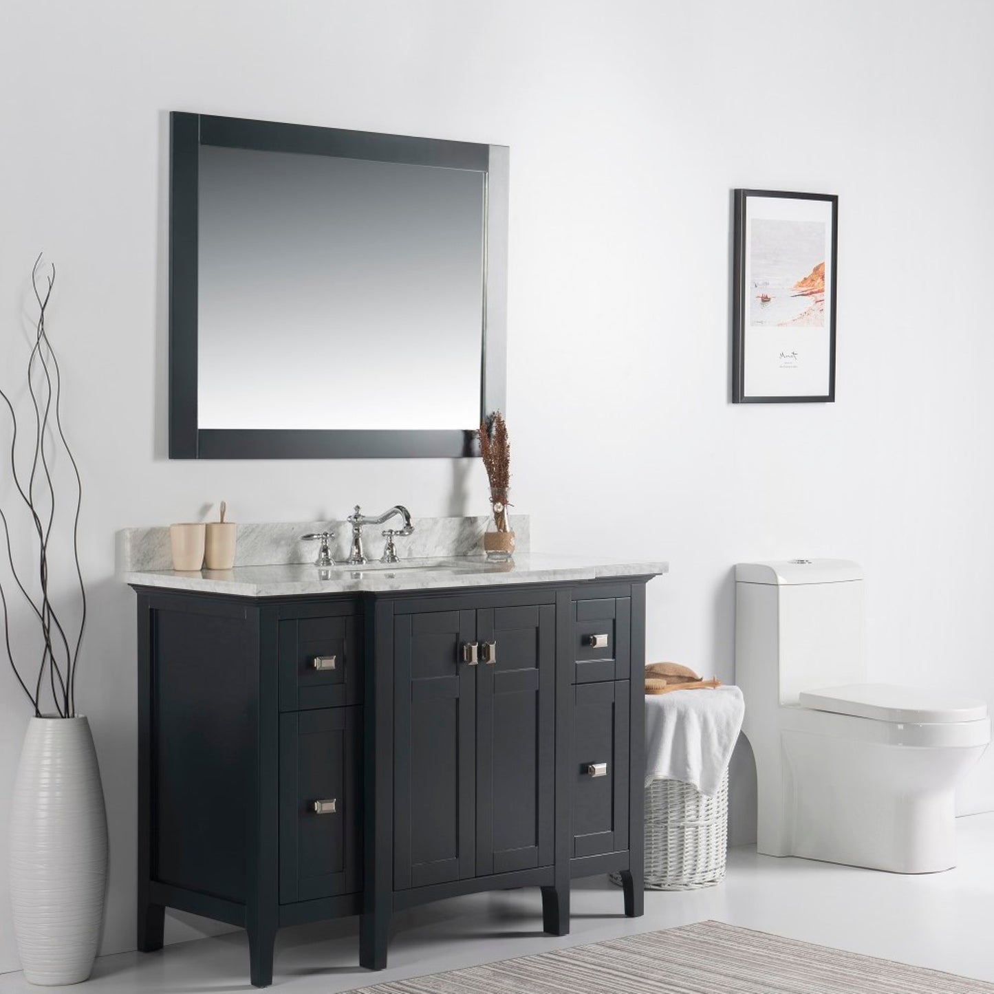 49" Single vanity dark gray white marble top