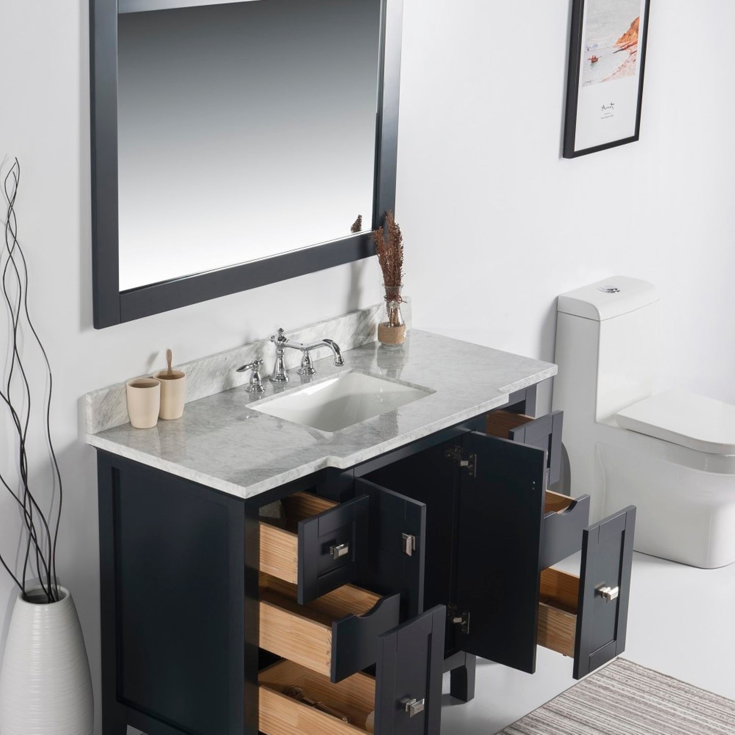49" Single vanity dark gray white marble top
