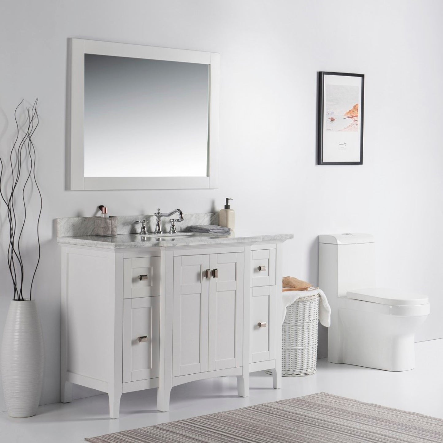 49" Single vanity white white marble top