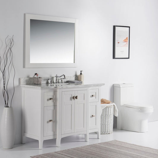 49" Single vanity white white marble top