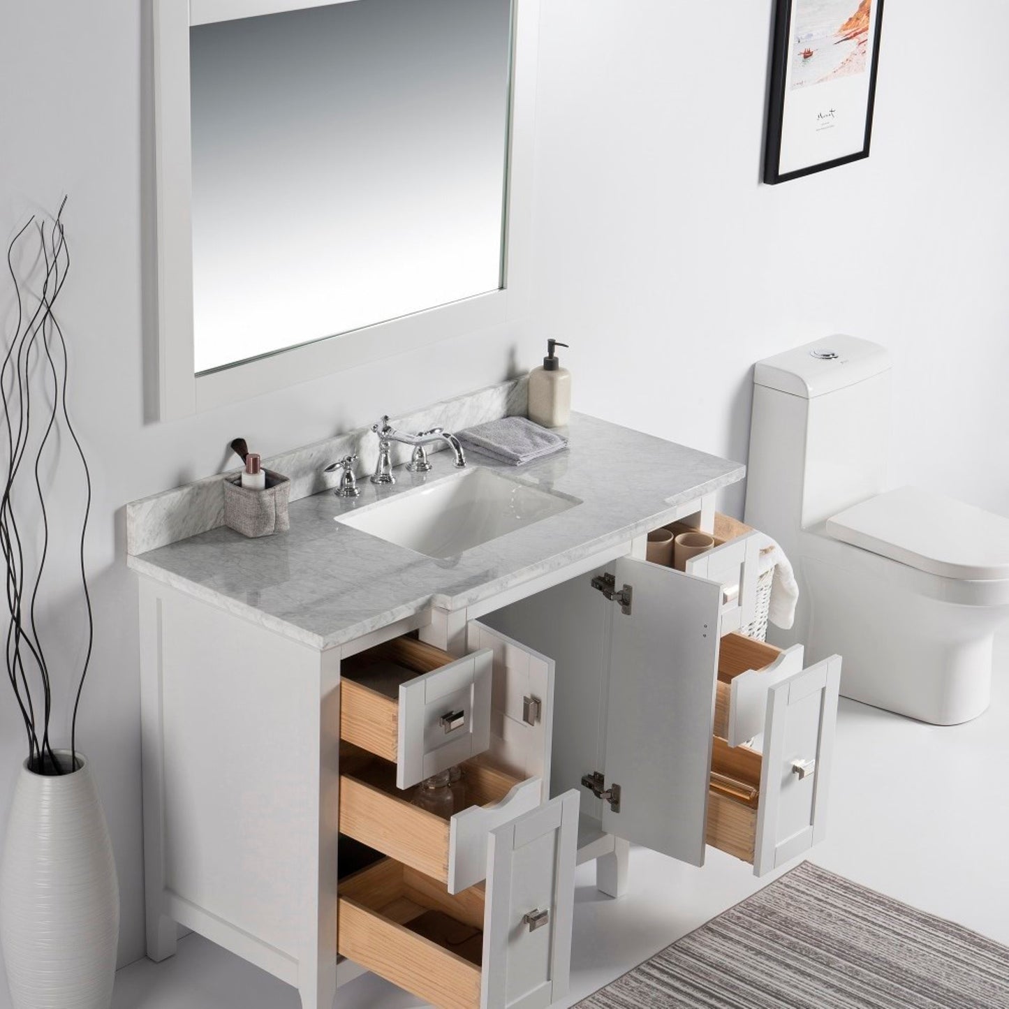 49" Single vanity white white marble top