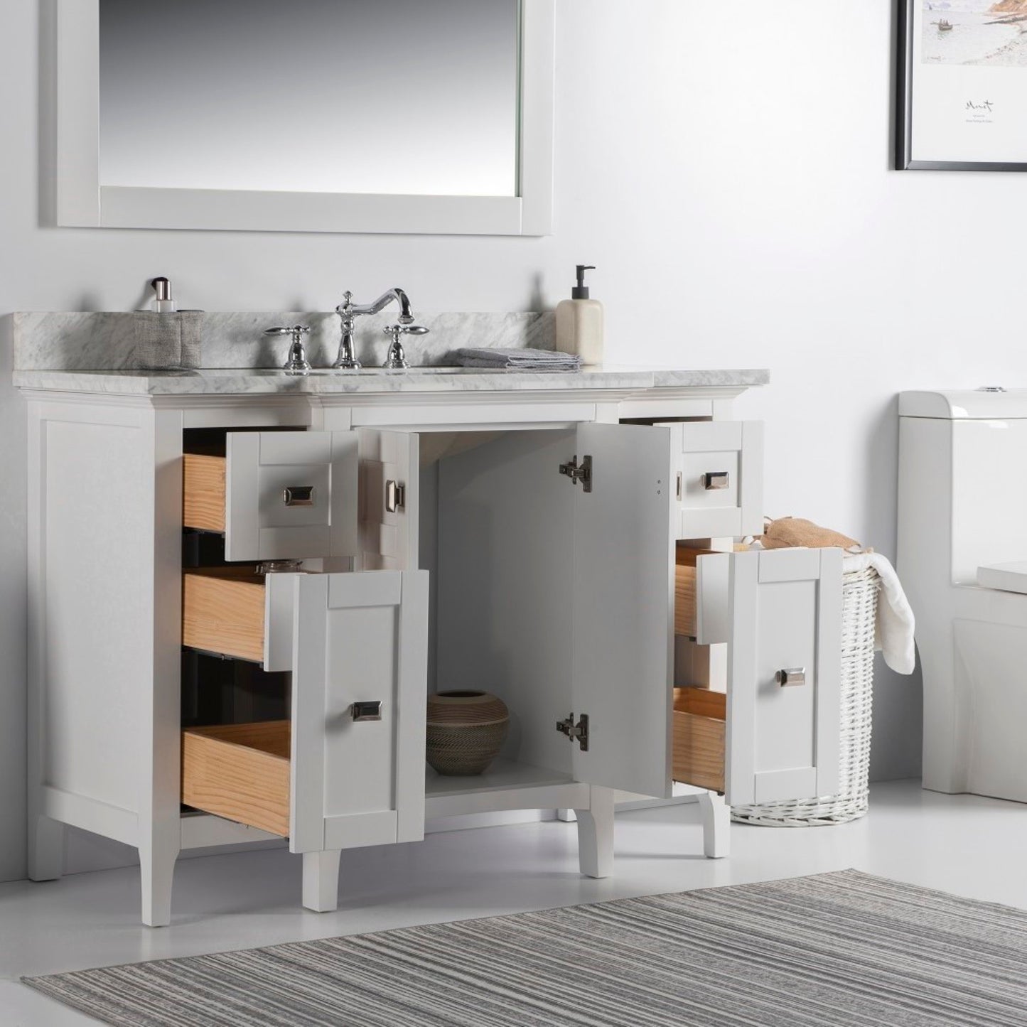 49" Single vanity white white marble top