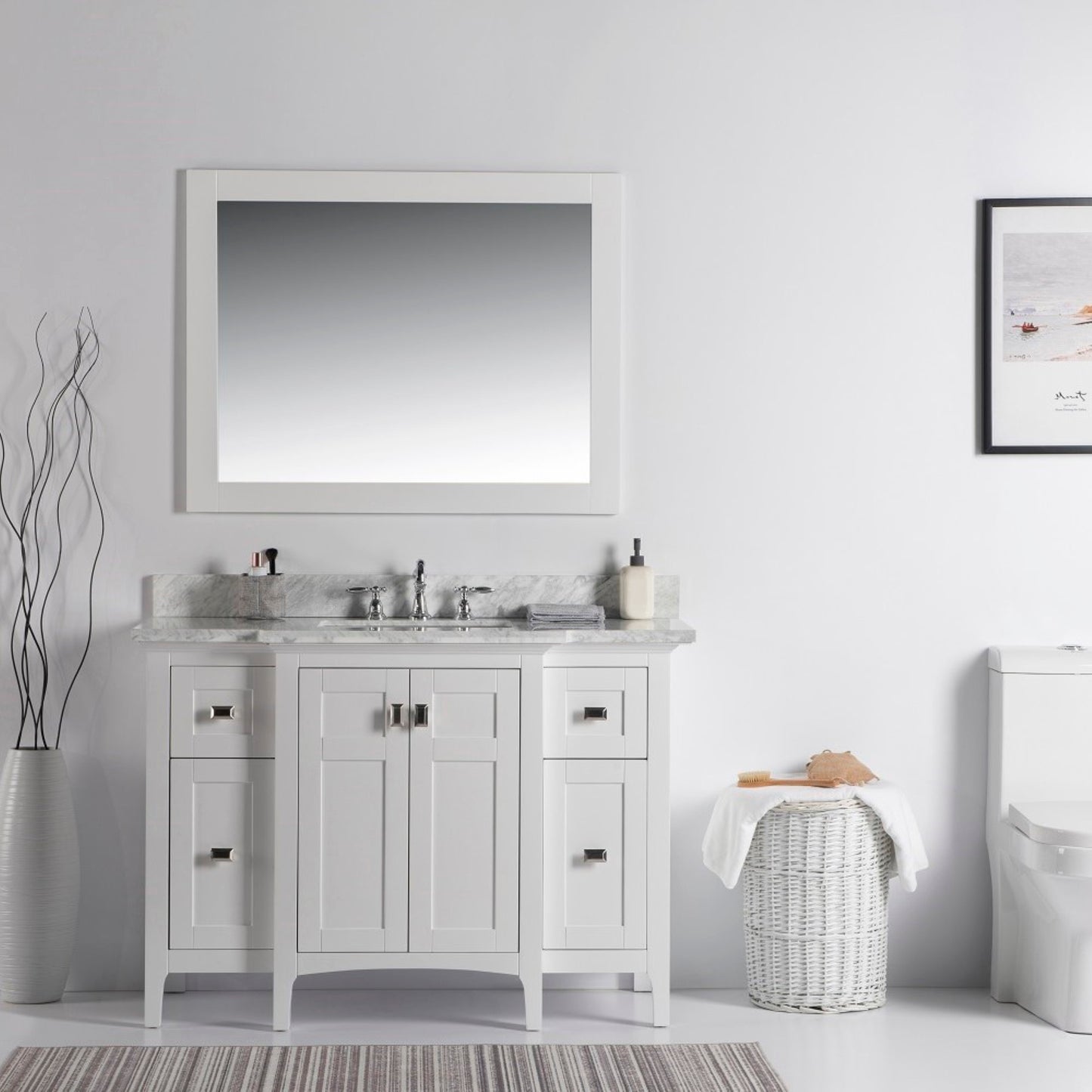 49" Single vanity white white marble top