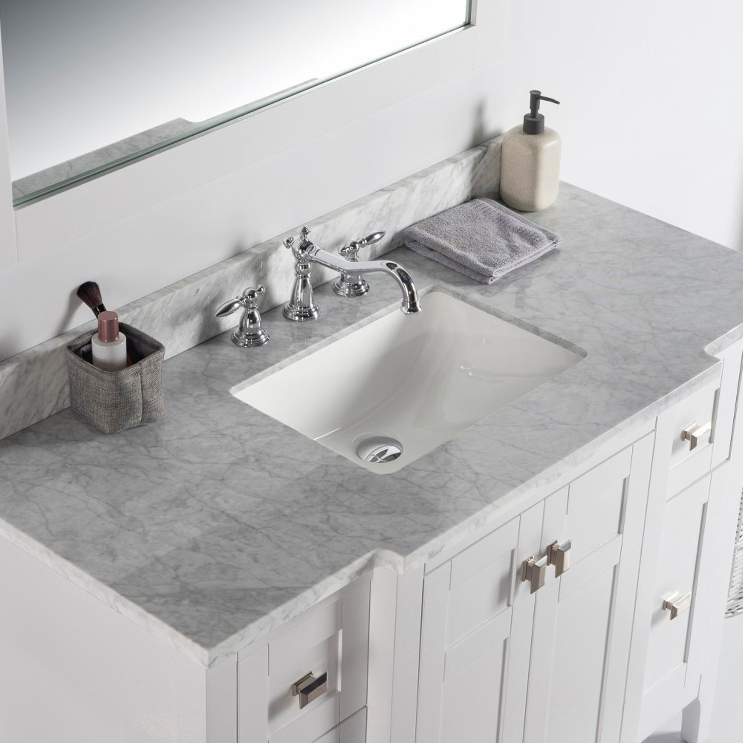 49" Single vanity white white marble top
