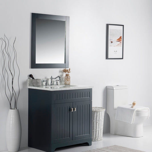 31" Single vanity dark gray white marble top