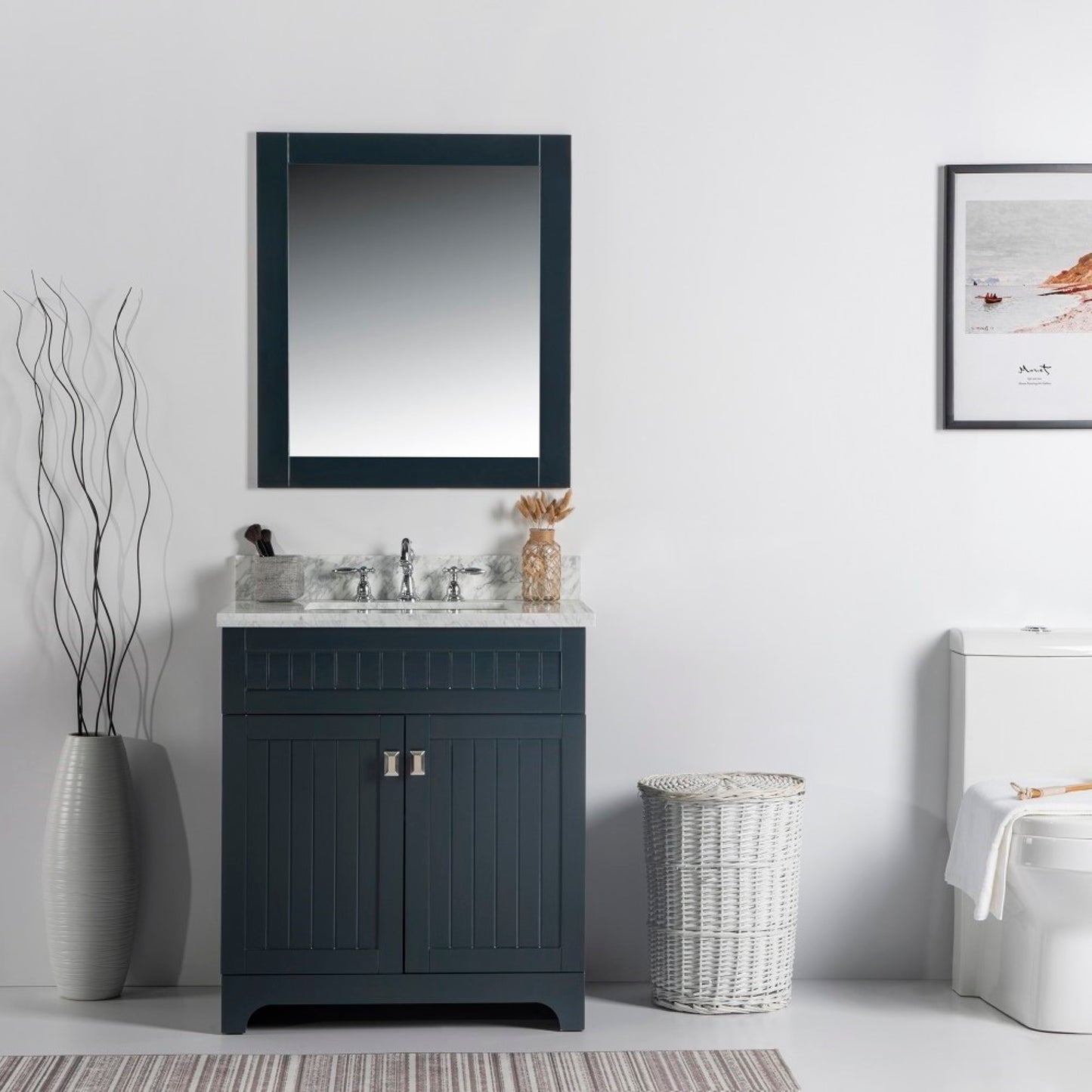 31" Single vanity dark gray white marble top