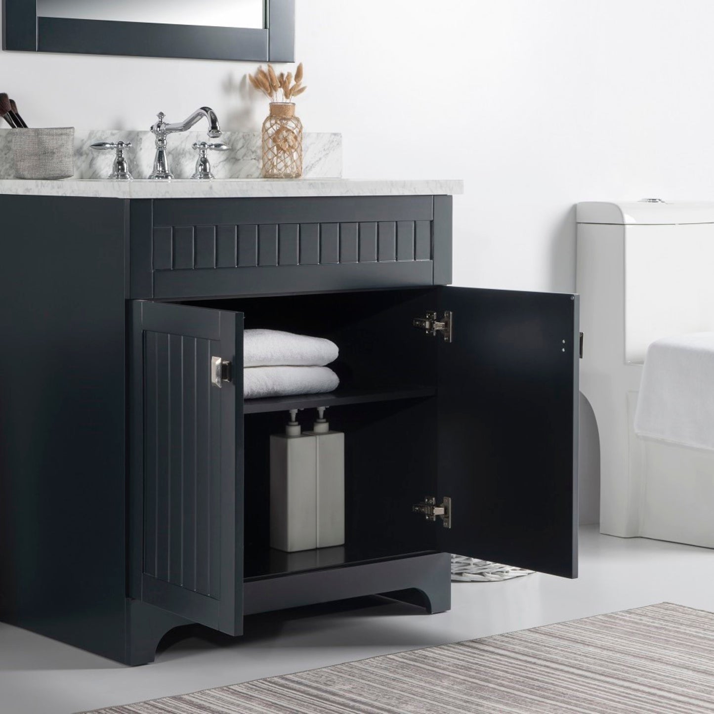 31" Single vanity dark gray white marble top