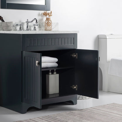 31" Single vanity dark gray white marble top