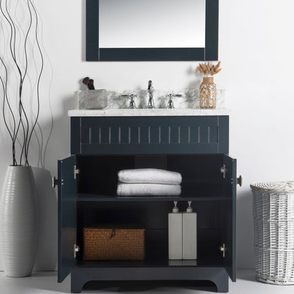 31" Single vanity dark gray white marble top